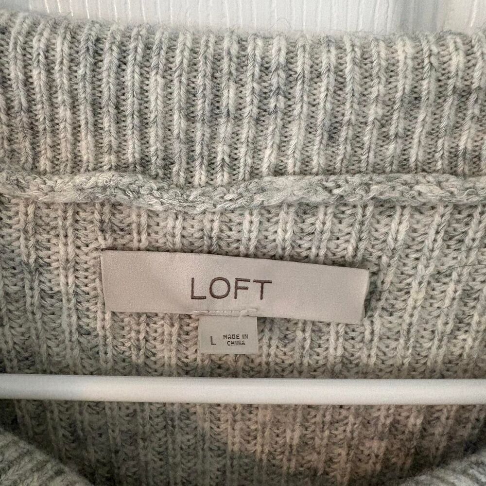LOFT Cable Knit Quarter Zip Sweater Gray Cozy Preppy Cottagecore Large - Picture 5 of 6